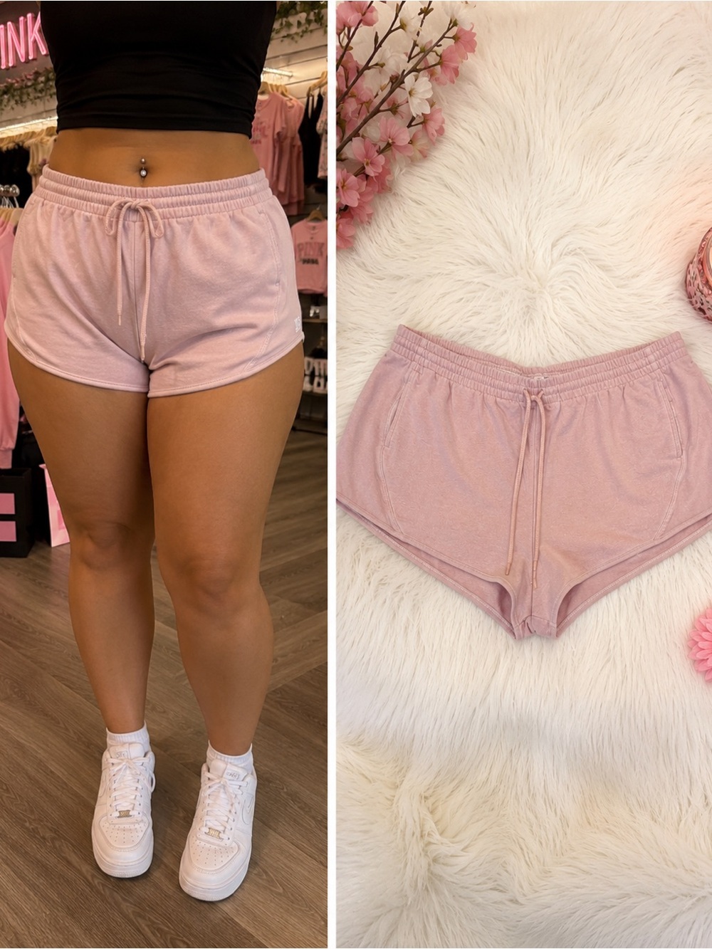 PINK Victoria's Secret Light Pink Terry Drawstring Athletic Shorts